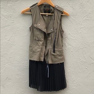 Diesel Military Green Vest + Black Pleated Skirt